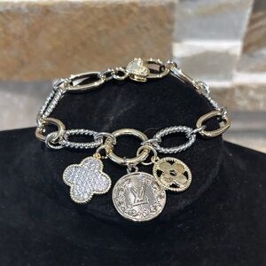 Two-Tone Charm Link Bracelet in Gold and Silver Designer Charms